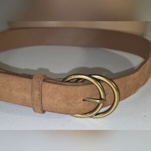 American Eagle Outfitters Brown Leather Belt with Double Brass Buckles XS /30-32
